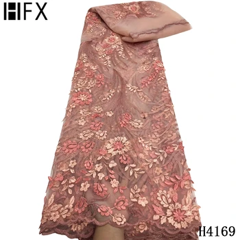 

HFX Latest African Laces 2020 High Quality 3D Embroidery Flower Lace Fabric French Tulle Lace Fabric For Bridal Dress F4169
