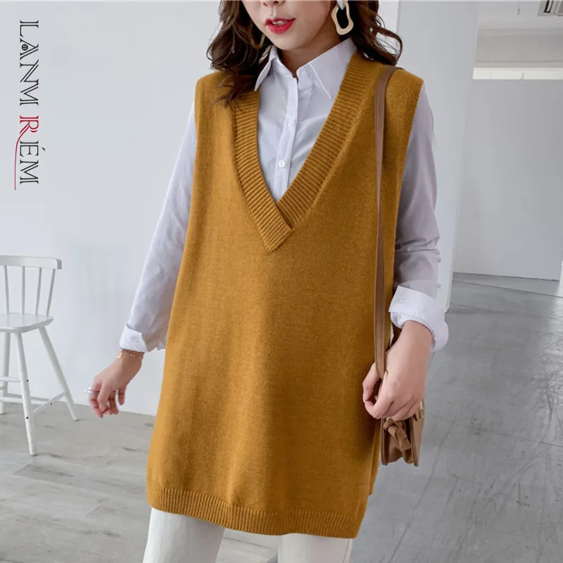 Vest Female Sweater Spring Knit Seelveless Solid-Color Fashion V-Neck Streetwear Loose