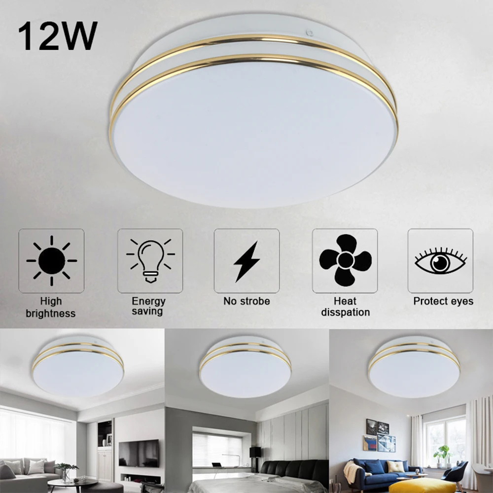 

Creative Retro LED Ceiling Light Lamp 12W AC175V - 265V Round Double Gold Wire Ceiling Lamp Mount Flush for Home Decor Lighting