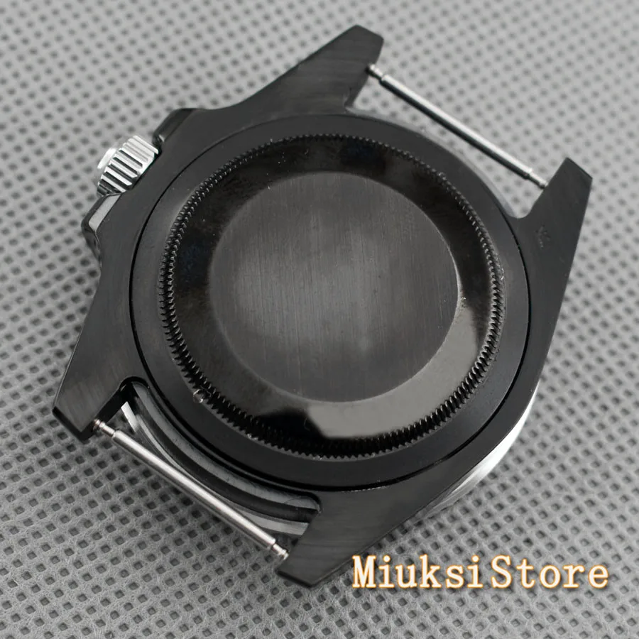 Parnis 40mm sapphire glass black ceramic bezel PVD black steel watch case fit ETA 2836,Miyota 82 Serie,DG2813/3804 movement