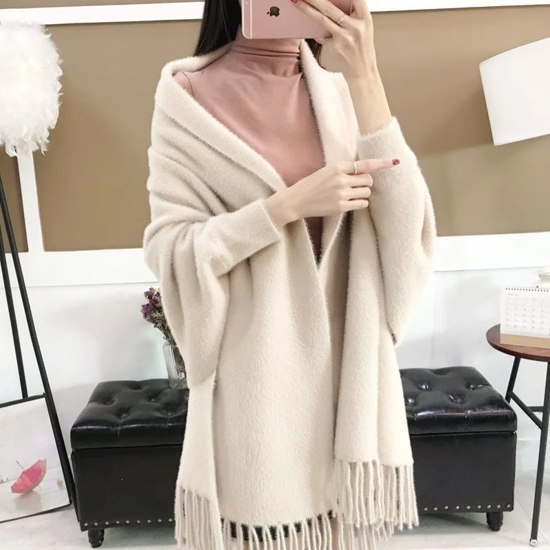 knitted poncho womens cape cardigan