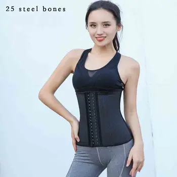 

25 Steel Bones Rubber Sport Waist Belt Women Breathable Bustier Body Shaper Waist Training Black For Lady Plus Size 6XL
