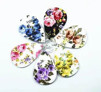 

Women Fashionable Unique Design Cut Rose Print Leather Earrings Blue And White Porcelain Print