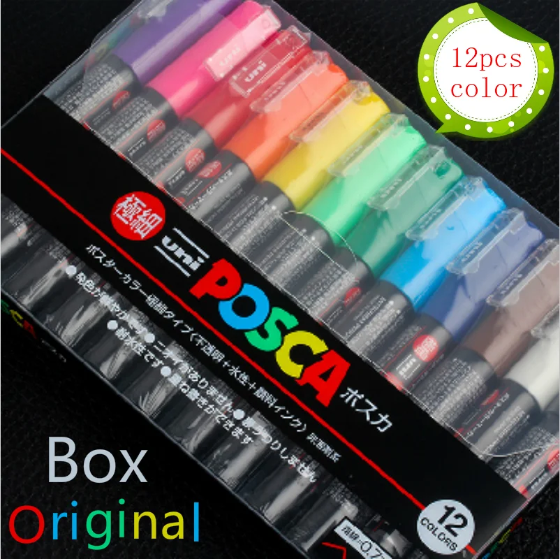 

12 Colors Set Mitsubishi Uni Posca PC-1M Paint Marker- Extra Fine Bullet Tip-0.7mm Art Marker Pens Office School