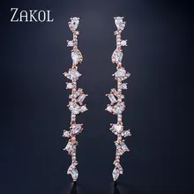 ZAKOL Popular Cubic Zirconia Long Dangle Drop Earrings for Women Fashion Leaf Bridal Wedding Party Dinner Dress Jewelry FSEP2109