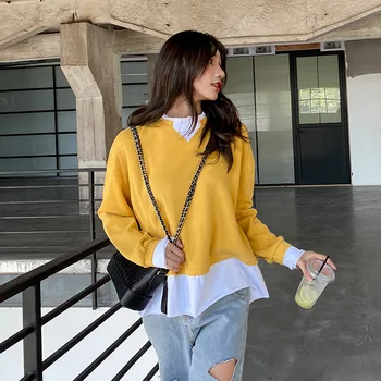 

2020 Spring And Summer New Korean Youth Popular Stitching Fake Two Long-sleeved T-shirt Fashion Casual Round Neck Sweatshirt