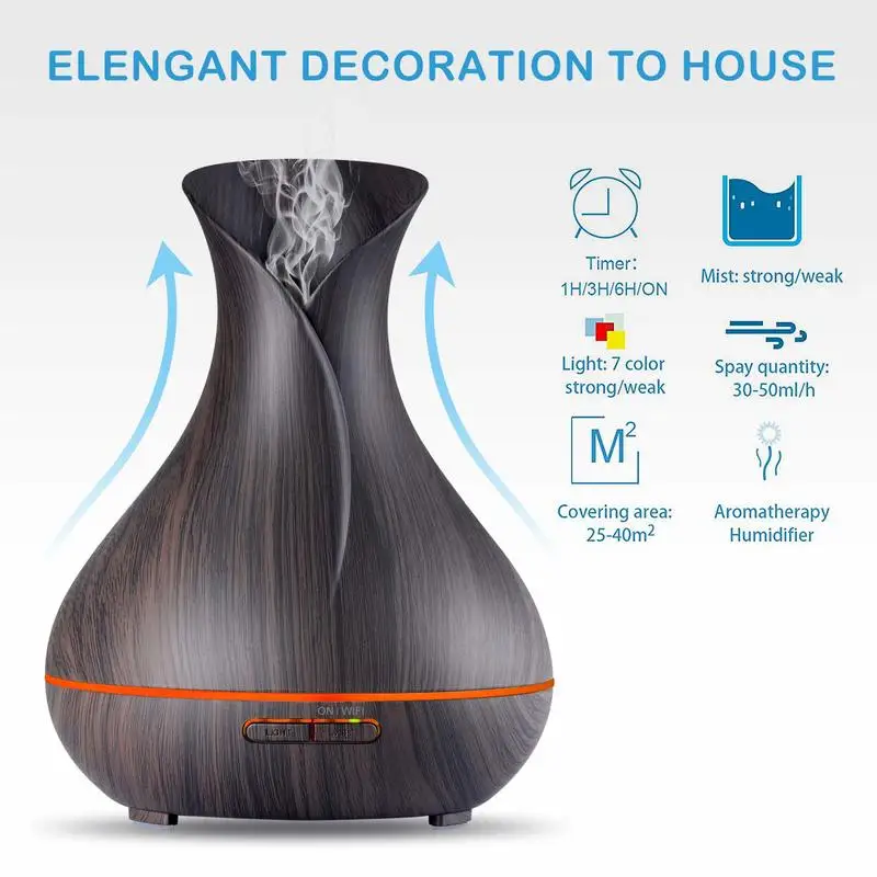 Smart WiFi Essential Oil Diffuser Compatible with Alexa Google Home App Control 400ml Dark Wood Grain  Aroma Diffuser Humidifier