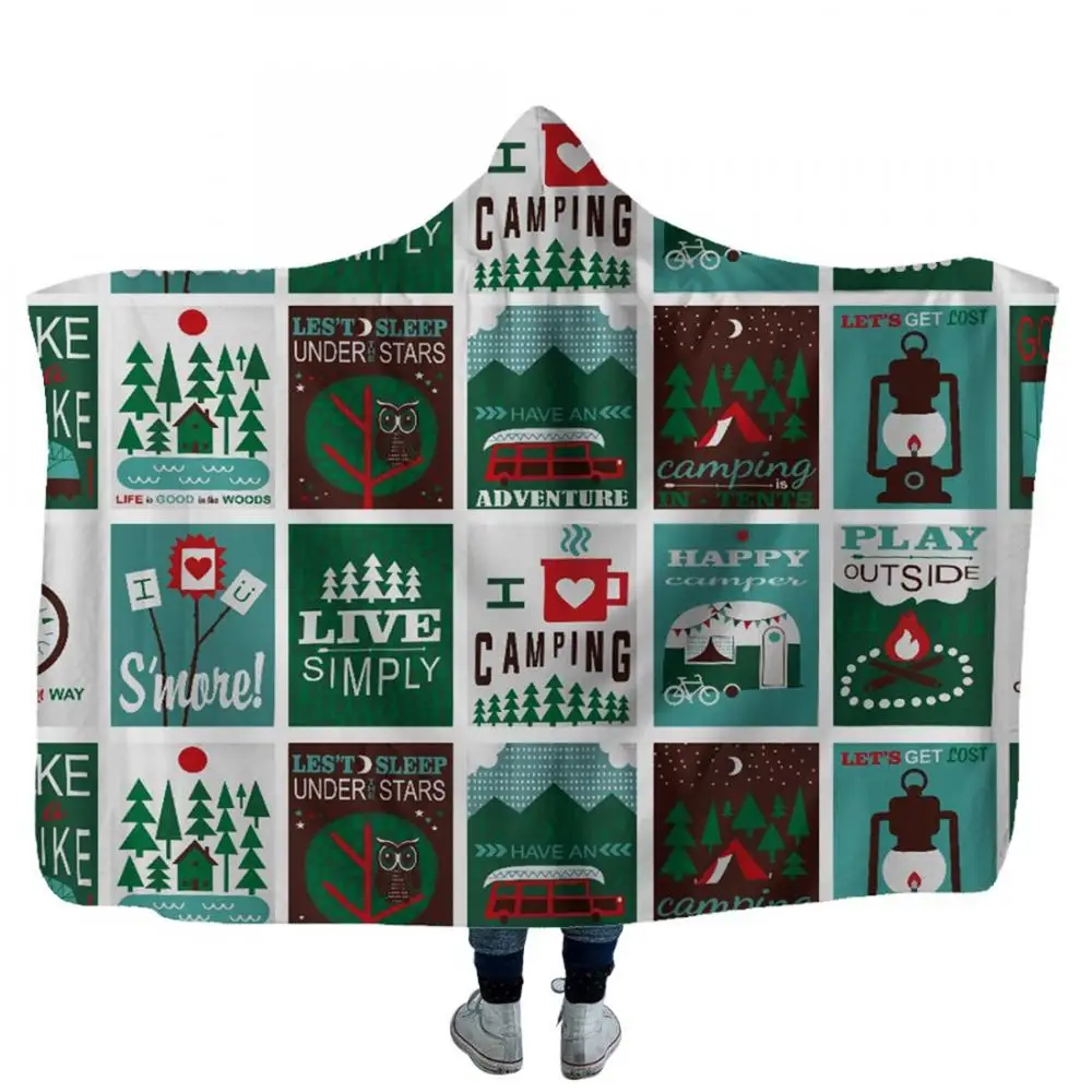 3d Printed Hooded Blanket Soft Blanket Sherpa Winter Throw Blanket Hoodie Blanket Travel Mantle For Adults Hooded Blanket