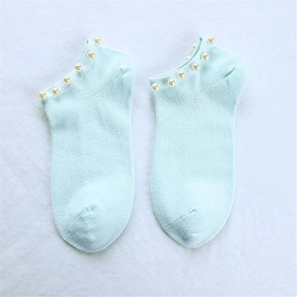 Light blue 1 pairs Стиль, повседневные короткие носки для девушек, Носки ярких цветов с бусинами, чулочно-носочные изделия, горячая Распродажа, Женская хлопковая Милая блестящая жемчужина, носки - Цвет: Light blue 1 pairs