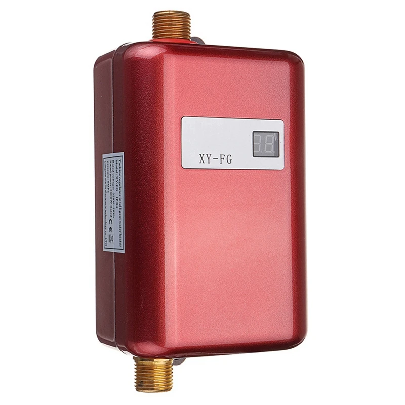 

3800W Electric Water Heater Instant Tankless Water Heater 110V/220V 3.8Kw Temperature Display Heating Shower Universal-Red Us Pl