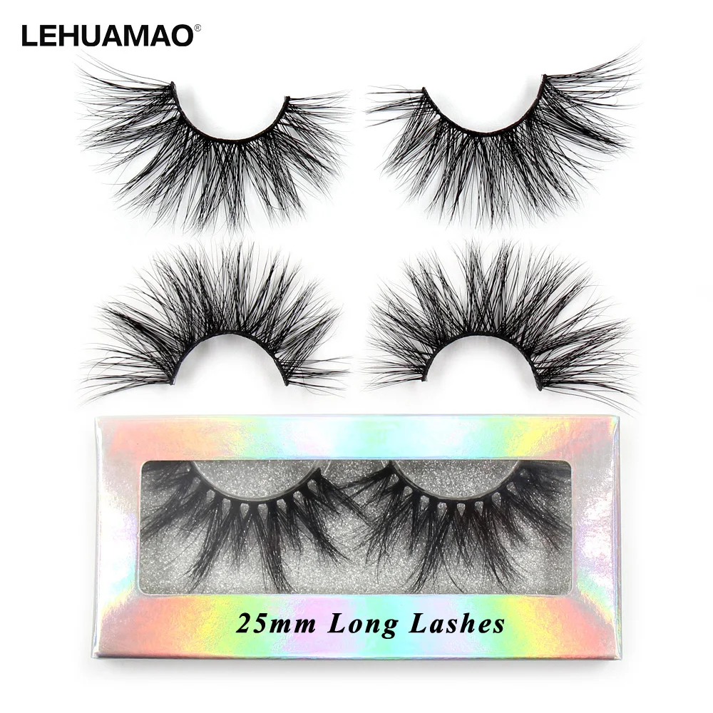 LEHUAMAO 25mm Mink Lashes 3D False Eyelashes Soft Fluffy Eyelash Hand Made Real Mink Eyelashes Dramatic Makeup Lashes G10