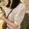 Cute Sweet Short Peplum Tops Summer Korean Preppy Style Girls White Lace Cotton Ruffled Short Sleeve Button Shirt Blouse 6