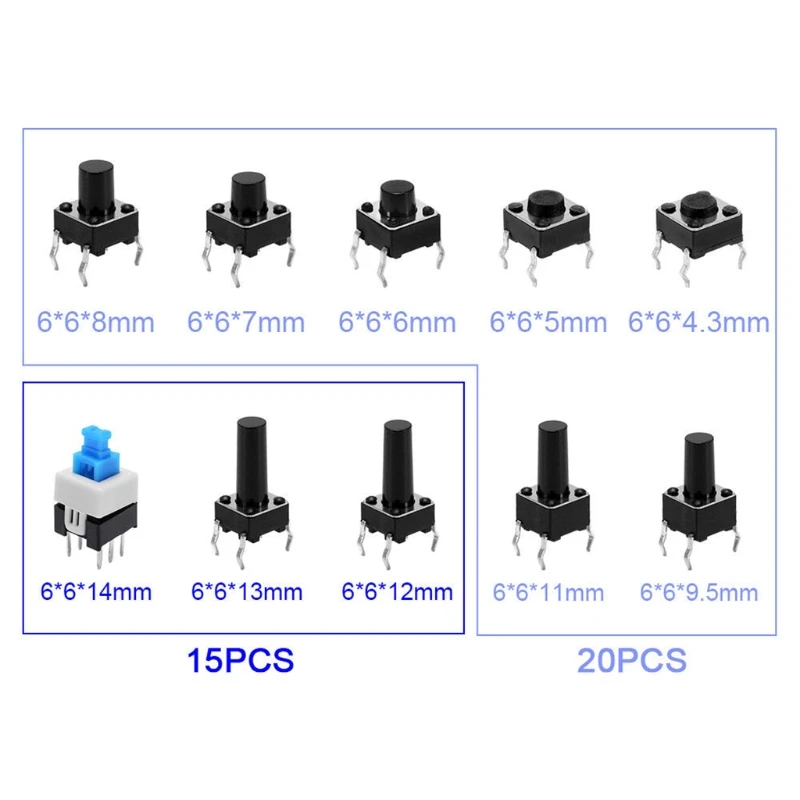 

TZT 10 Values 180PCS Tactile Push Button Switch Mini Momentary Tact Assortment