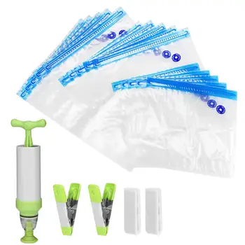 

17/20PCS Vacuum Sealed Bags Food Saver Storage Hand Pump Reusable With Clips Food Vacuum Preservation Bag