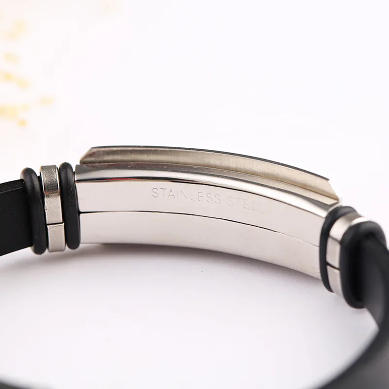 Friend Gift Stainless Steel Charm Bracelet Black Silicone Men Bar Bangle Chain Bracelet for Women Jewelry