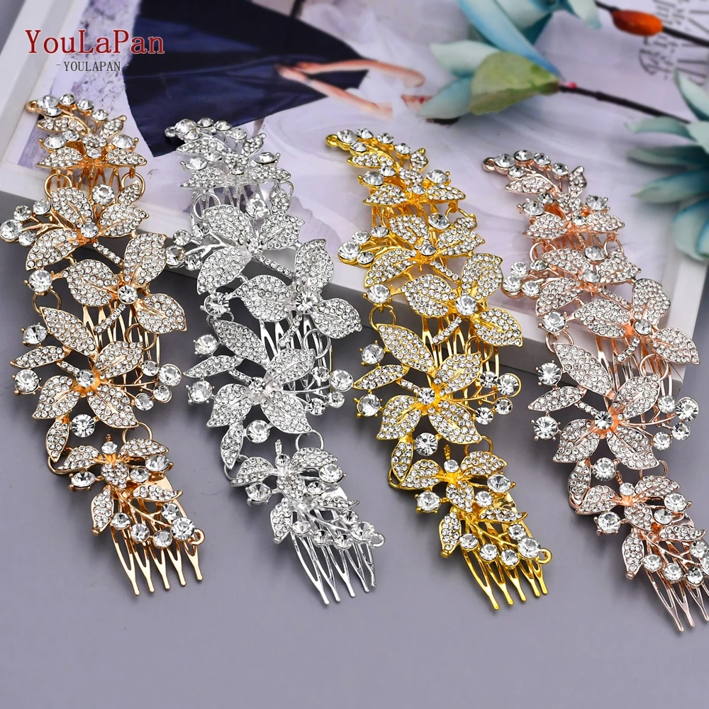 YouLaPan Vintage Wedding Hair Combs Rhinestone Hair Tiara Alloy Flower Comb Bridal Headwear Woman Wedding Accessories HP301