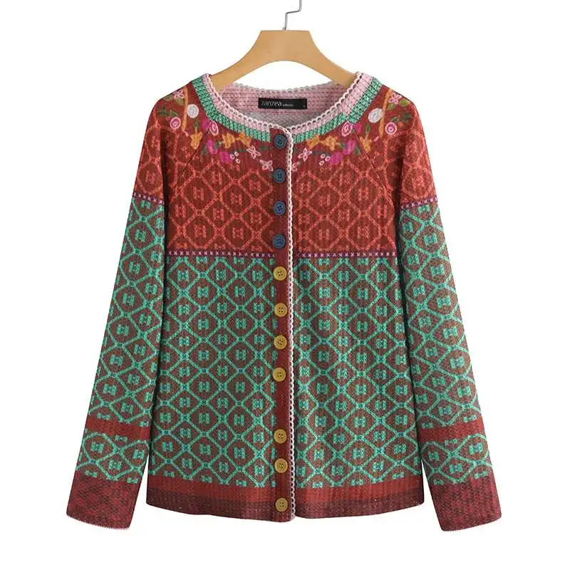 wonderful ZANZEA Women's Patchwork Cardigans Pull Femme Jackets Ethnic Print Coats Single Button Overcoat Fem