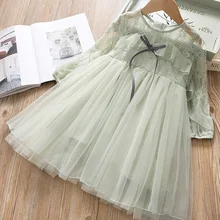 Весеннее кружевное платье для маленьких девочек детское платье с длинными рукавами и сеткой