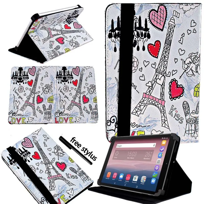 KK&LL для Alcatel OneTouch Pixi 3 10 дюймов-кожаный чехол-подставка для планшета+ Бесплатный стилус - Цвет: Eiffel Tower