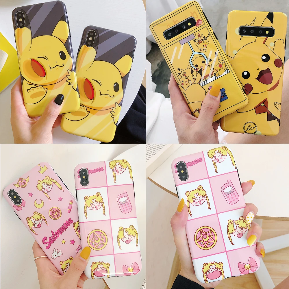 

Cute Stick face Pikachu Case For Samsung Galaxy S8 S9 S10 Plus Note 8 Note 9 IMD Soft Cover Phone Cases