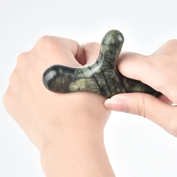 

Portable Therapy GuaSha Board Natural Green Jade Massager Body Trigeminal Massage Tool for Face Back Neck Foot Guasha Massage