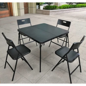 

Collapsible Table and Chairs Set Small Patio Picnic Furniture with Square Table 4 Chairs for Garden Porch Balcony Outdoor Dining