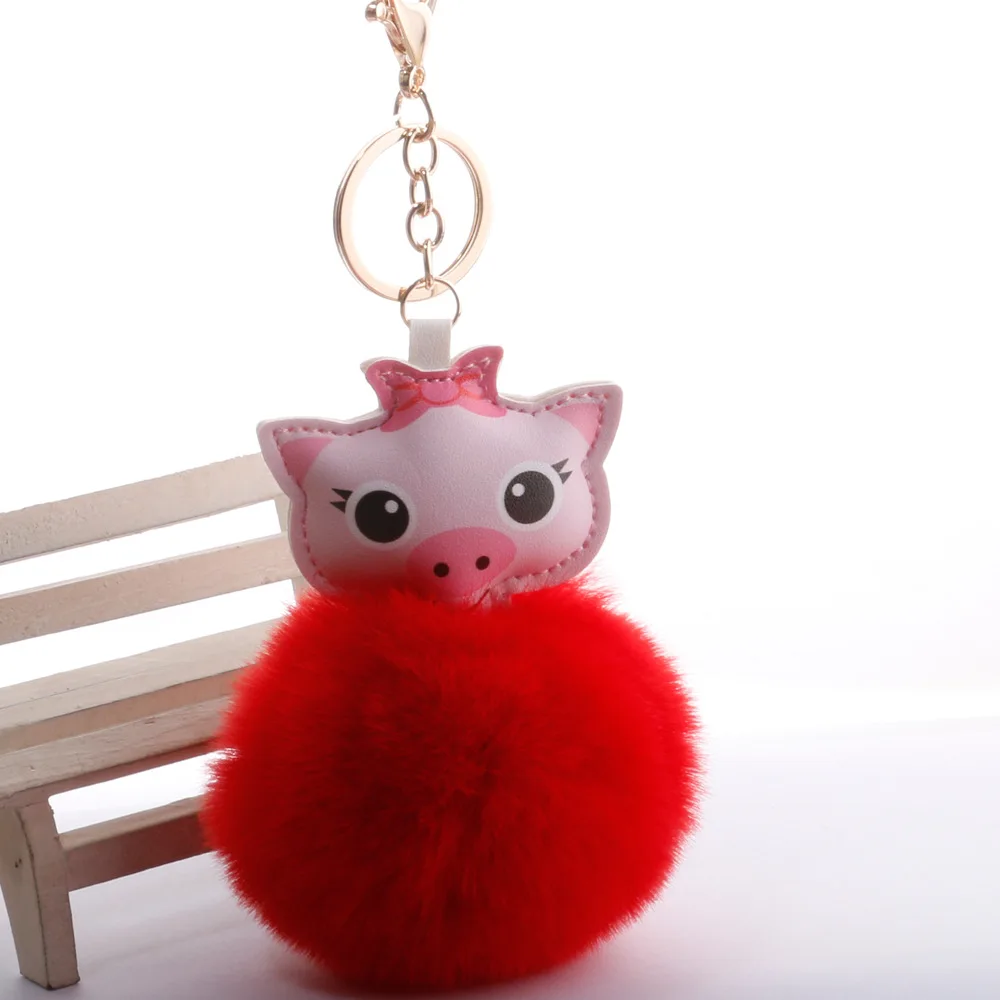 Милый мини-копилка Pom-ключ "Помпон" Кольцо стиль год Fate Piggy пушистый шар кулон творческие подарки оптом