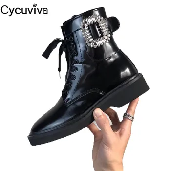 

2021 Bling Crystal Short Boots Patent Leather Ankle Boots For Women Black Square Heel Chelsea Boots Runway Winter Ladies Shoes