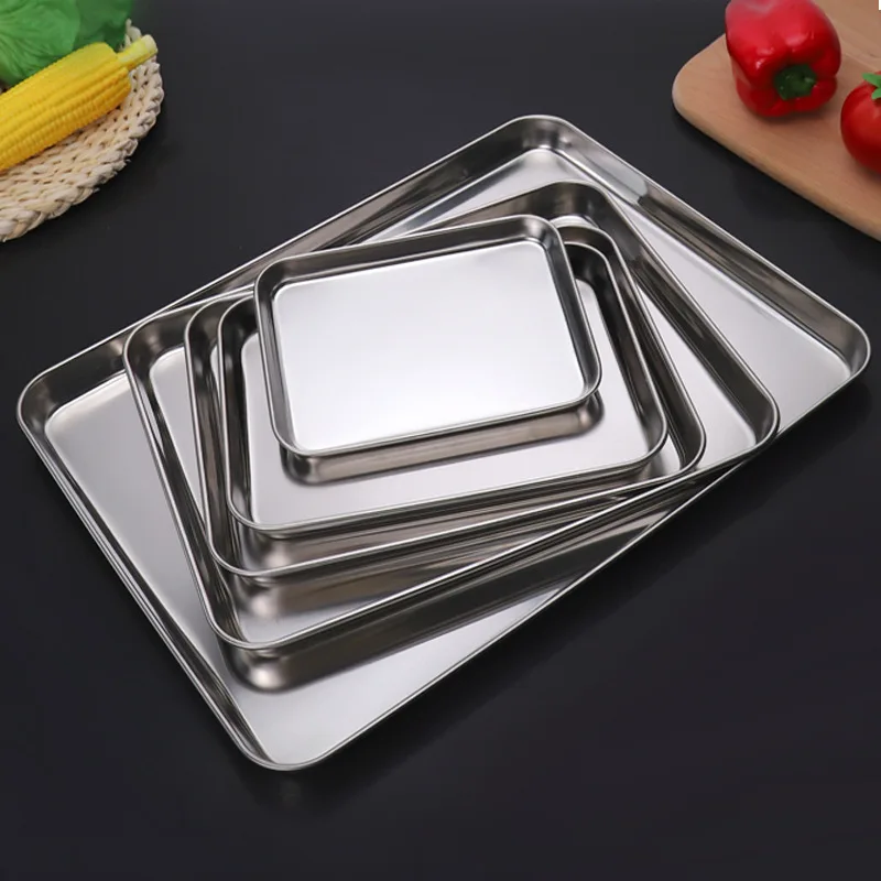 Stainless Steel Food Storage Tray Steamed Sausage Container Baking Pan Durable Fruit Vegetable Service Plates Kitchen Organizer