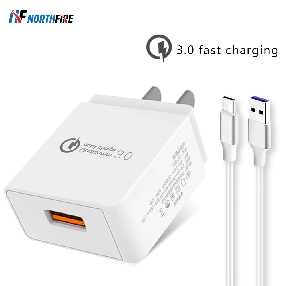 

NORTHFIRE Universal 18W Fast Charging Set Quick Charger QC 3.0 + 5V 5A Type-C Wire Wall Phone Charger USB Charger Plug Adapter
