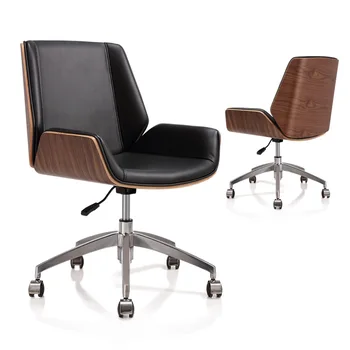 Mid-Back Bentwood Swivel PU Leather Office Furniture 1