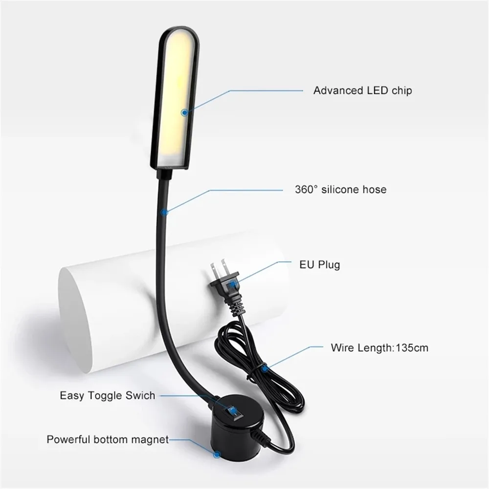 LED Industrial Lamp European-Style 6W COB Flexible Light Sewing Work Light With Magnet Lamp With Rotatable Tube