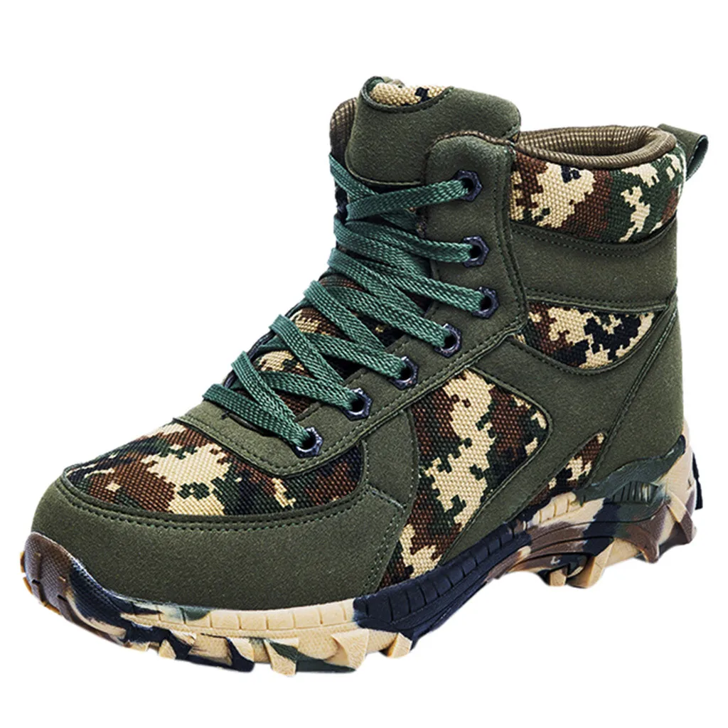 SAGACE/Мужская обувь; уличные альпинистские зимние ботинки; водонепроницаемые камуфляжные сапоги из микрофибры; нескользящие теплые военные ботинки; большие размеры - Цвет: Зеленый