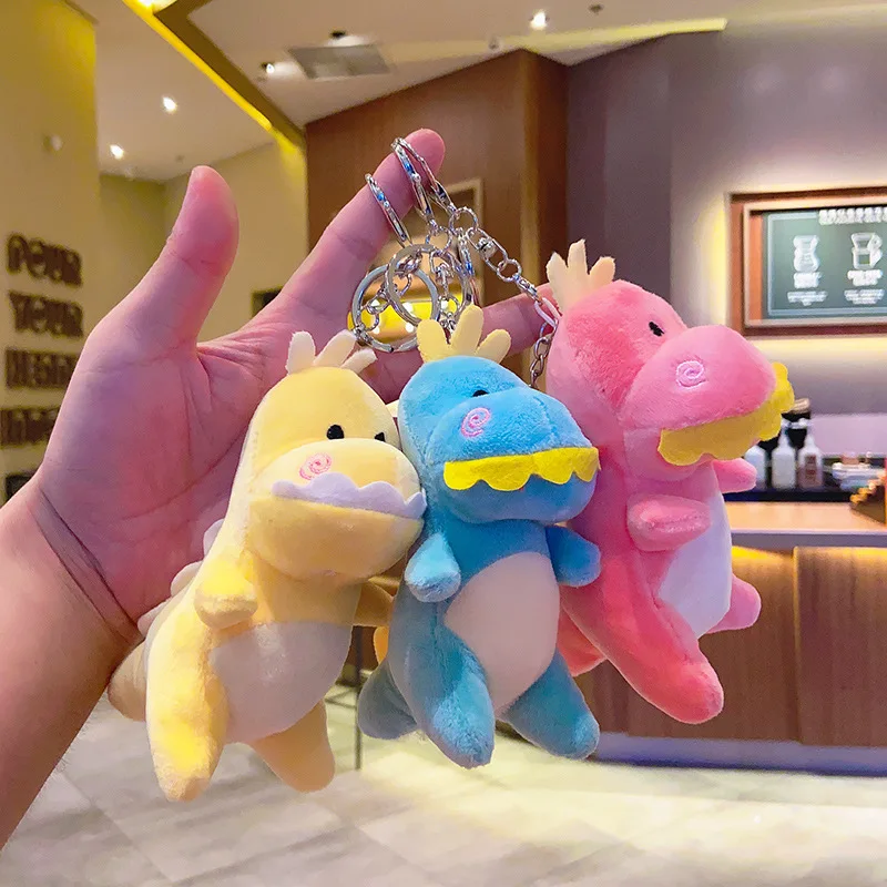 Kawaii Dinosaur Plush Keychain For Bags Backpacks Natural Keyfobs Ornaments Phone Accessories Boy Girl Kids Cute Gift Soft Toy reflective keychain for bags backpack soccer pendant ornaments key rings reflectors things night safety accessories 10pcs p0l2