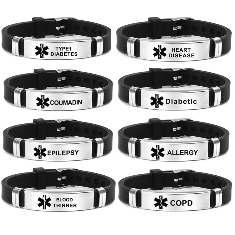 Laser Engraved Diabetes Medical Alert ID Bracelet - Adjustable Emergency Wristband