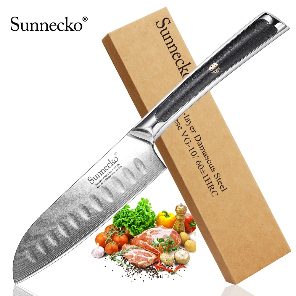 SUNNECKO дамасский " нож сантоку японский VG10 ядро стальное лезвие сильная твердость бритвы острые кухонные ножи G10 Ручка