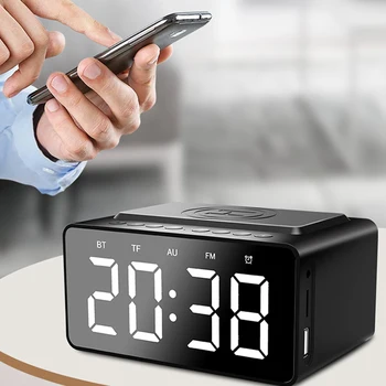 

Digital Alarm Clock AUX Input LED Display Wireless Charging Bedroom Adjustable Brightness Bluetooth Speaker Desktop Home Office
