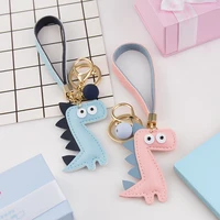 Cartoon Dinosaur Keychain PU Leather Cotton Fillled Blue Pink Brown Grey Pendant Car Personality Lady Keyring Bag Lanyard Gift 1