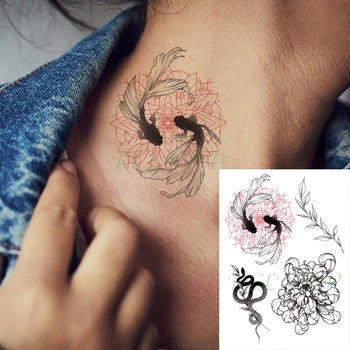 

Waterproof Temporary Tattoo Sticker Fish Snake Flower Element Fake Tatto Flash Tatoo Back Leg Arm Art for Women Men