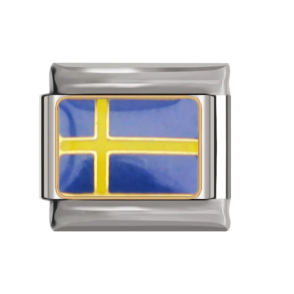 Sweden Fyour World Национальный флаг страны итальянский Шарм Маргаритка Fit 9 мм ширина браслет из нержавеющей стали для изготовления браслетов DJ046 - Окраска металла: Sweden