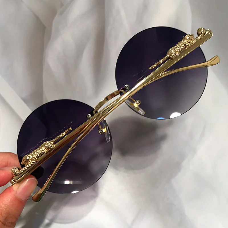 Unique Brand Leopard Leg Sunglasses For Men New Vintage Alloy Rimless Round Pilot Sun Glasses Women Gradient Eyewear_voghion.com