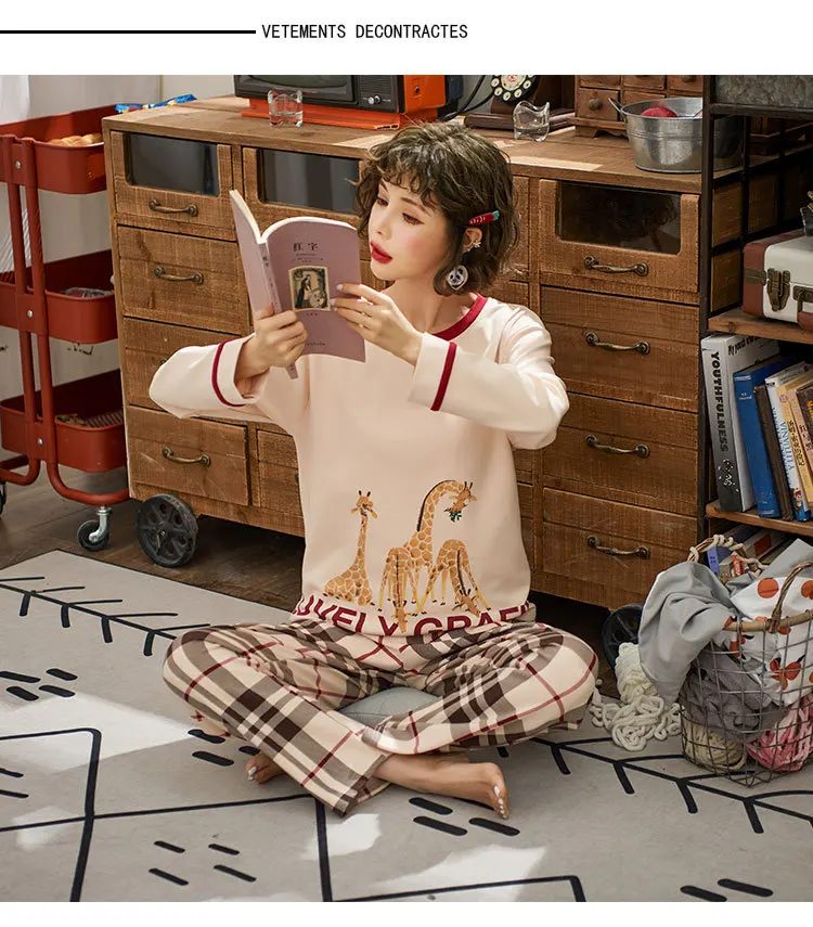 Pajamas Women's Spring And Autumn 6535 Cotton Long Sleeve Trousers Korean-style Women's Summer Thin Section Nursing Home Wear Tw