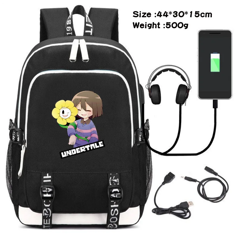 Игра Undertale Flowey без папируса рюкзак для путешествий USB интерфейс ноутбук Плечи сумка школьные сумки Bookbags Рюкзак - Цвет: A