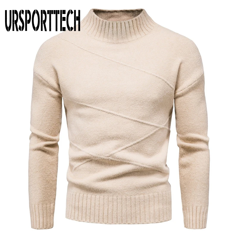 

Autumn Men's Sweaters Stand Collar Warm Cashmere Wool Pullover Knitted Sweaters Man Casual Knitwear Slim Fit Tops Men Clothing