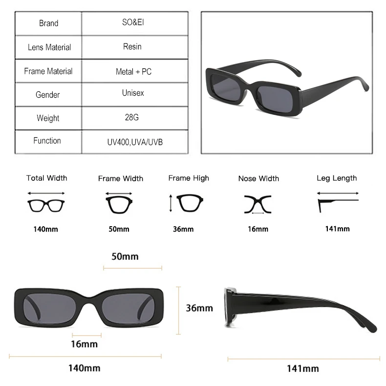 SO&EI Retro Small Rectangle Women Sunglasses Fashion Candy Color Eyewear Men Trending Square Blue Pink Sunglasses Shades UV400 black sunglasses women