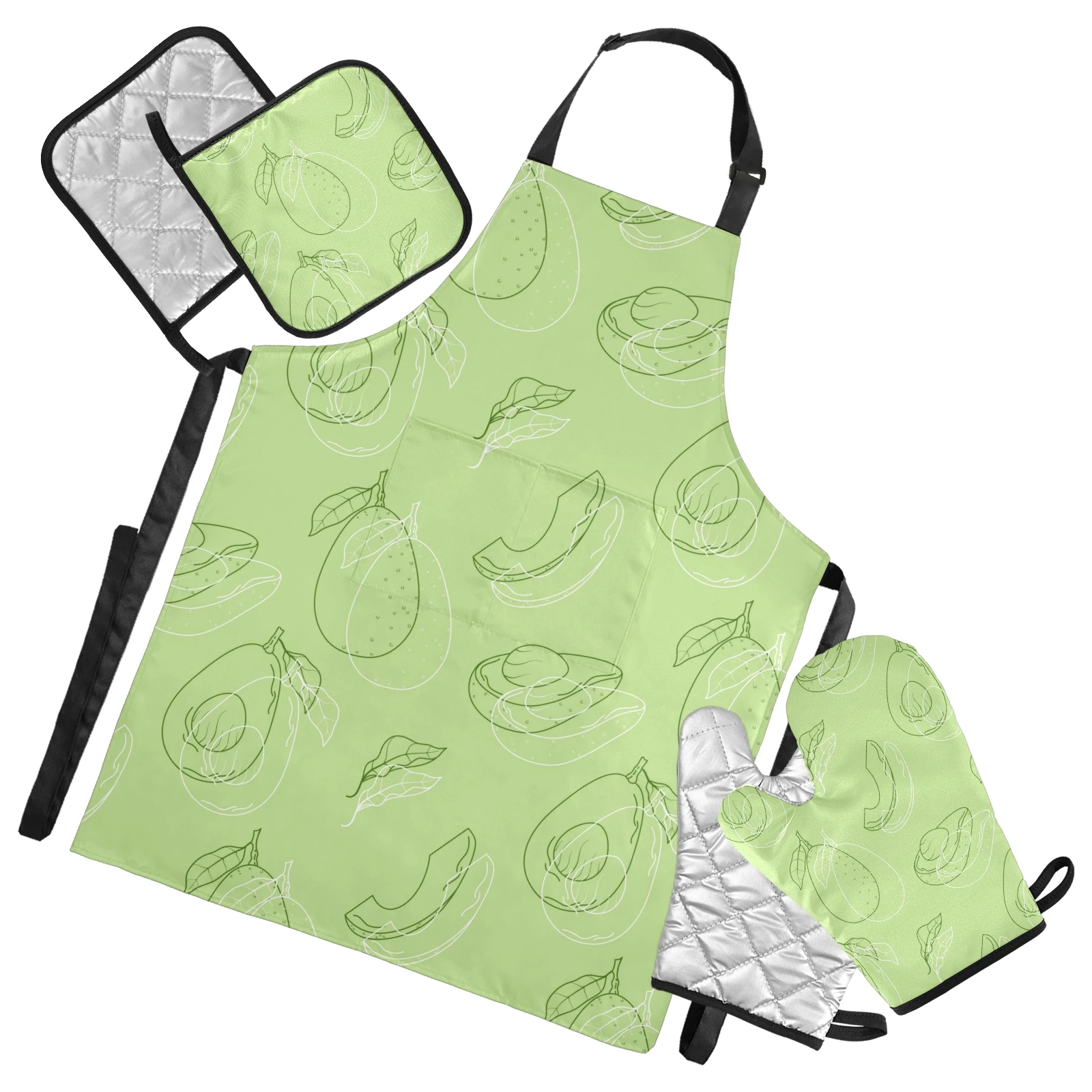 Women Kitchen Apron Set Waterproof Avocado Tropical Cooking Oilproof