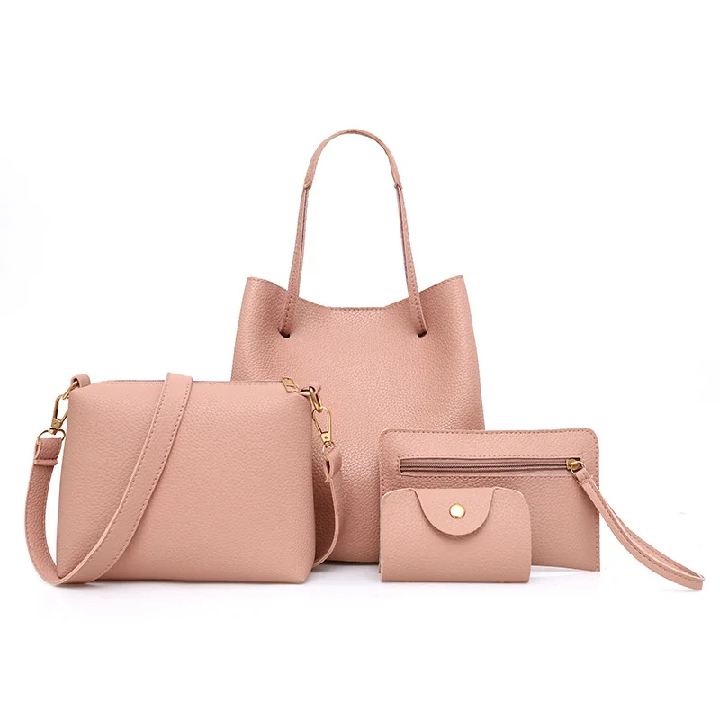

2019 new high-quality solid color European and American fan litchi pattern set simple shoulder bag women handbag