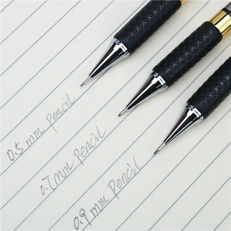 Rubber non-slip metal mechanical pencil Stainless steel penholder 0.5mm 0.7mm 0.9mm 2B black Pencil lead 5