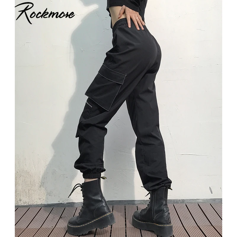 Rockmore Gothic Panelled Women Cargo Pants With Pockets Wide Leg Joggers Hip Hop Dance Pants Femme Black High Waisted Trousers Rockmore Gothic Panelled Women Cargo Pants With Pockets Wide Leg Joggers Hip Hop Dance Pants Femme Black High Waisted Trousers