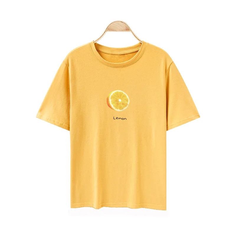 Lemon yellow Весенняя женская летняя футболка в Корейском стиле; милая модная повседневная свободная футболка; пуловер с фруктовым принтом; футболка с короткими рукавами для девочек-студентов - Цвет: Lemon yellow